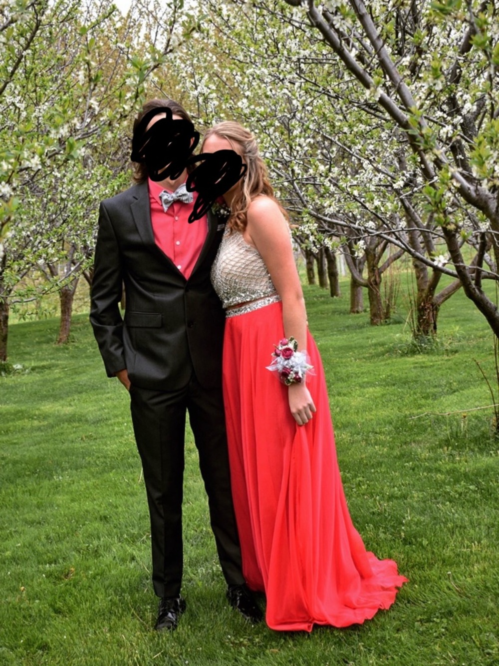 Beaded Bodice Pink Prom 2-Piece Dress